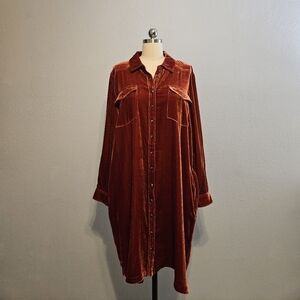 Sundance Rocio Rust Velvet Long Sleeve Dress